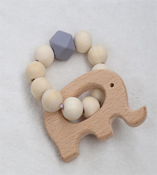 Niños Woodiness Pulsera Haya Mordedor Pájaro Elefante Patrón Cuentas de madera Cuentas de silicona Niños Juguetes para la dentición 5 5zj J21083707