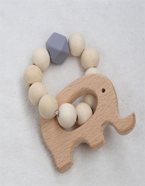 Niños Woodiness Pulsera Haya Mordedor Pájaro Elefante Patrón Cuentas de madera Cuentas de silicona Niños Juguetes para la dentición 5 5zj J25855084