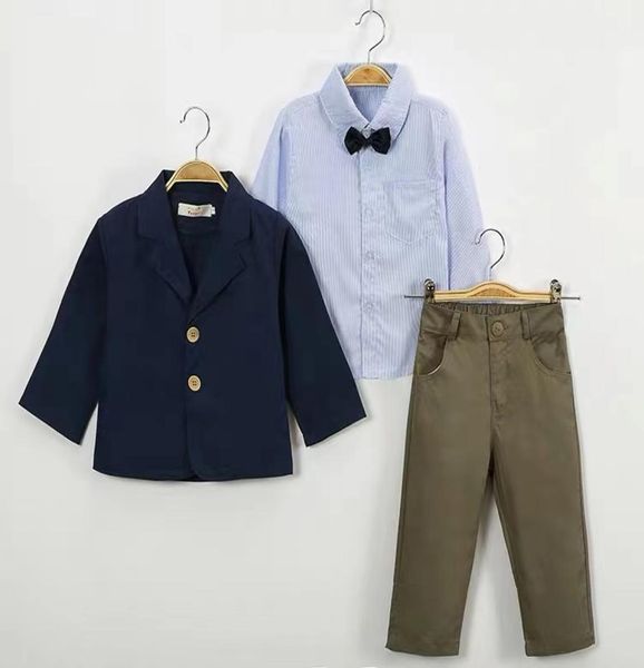 Enfants039 Vêtements Boy Gentleman Handsome 3 Piece SetSblue Shirt Blue Mabe Baby Kids Clothing7520027