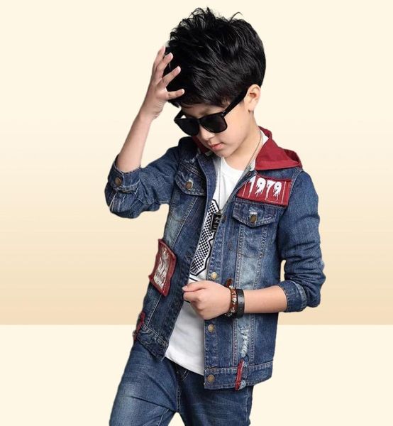 Enfants039S Vêtements sets garçons en denim costume 2019 Nouvel automne Enfants039 Vestes Big Kids Jeans à capuche Deux pièces Set 3 à 144935092