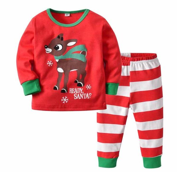 Vêtements de maison pour enfants Ensemble de pyjama de Noël pour enfants Garçons et filles Pantalon à rayures de cerf de Noël imprimé rouge twopie7013292