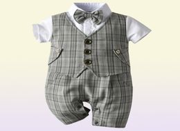 Costume pour enfants 039s bébé garçon baptême anniversaire tenue enfants costumes à carreaux nouveau-né gentleman mariage noeud papillon vêtements formels infantile 6210303