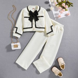 Conjunto de ropa para niños y niñas 2024 Primavera elegante estilo princesa chaqueta de manga larga para niños y niñas + pantalones ropa 240225