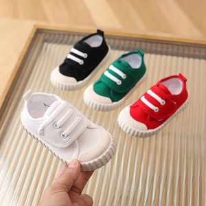 Childrens canvas schoenen jongens meisjes peuter casual comfortabele zachte baby sneakers niet -slip witte solide kinderen 240516