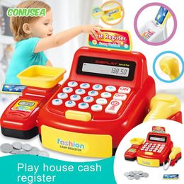 Childrens Cash Register Calculator Pretent Play House Toy met Light Sound Coins Supermarket Cashier Games Toys For Girls Boys 240514