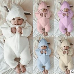 Vêtements pour enfants couleur unie oreilles de lapin chaudes belle capuche à manches longues en plein air body escalade 230322