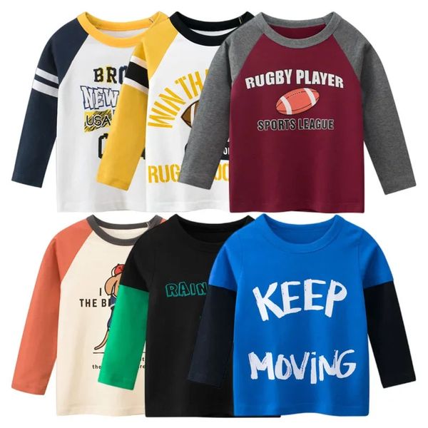 Ropa para niños Otoño Niños Camisa de fondo Letras Rugby Imprimir Algodón Niños Camiseta Bebé Manga larga Tops Camisetas 240131