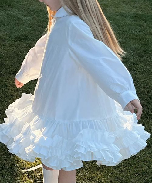 Vêtements pour enfants filles robe 2024 nouvelle mode décontracté simple enfants couleur unie douce princesse robe à manches longues 240402