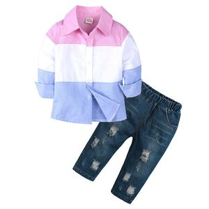 Kinderkledingset Herfst en lente Baby Jongens Denim pak Katoen Set Shirt met lange mouwen Jeans Broek Kinderjongenskledingsets