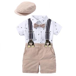 Ensemble de vêtements pour enfants mode barboteuses combinaisons pour garçon avec noeud papillon délicat et chapeaux costume trois pièces 54mn D3