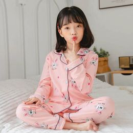Kinderkleding Lente Herfst Volledige mouw Button Down Kinderpyjama voor meisjes Tiener Animal Pijamas Meisjessets voor kinderen 240304