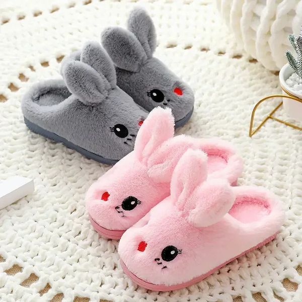 Pantoufles en coton pour enfants princesse chaude enfants hiver mignon lapin dessin animé intérieur chaussures à fourrure petite fille fond souple chaussures de maison 240311