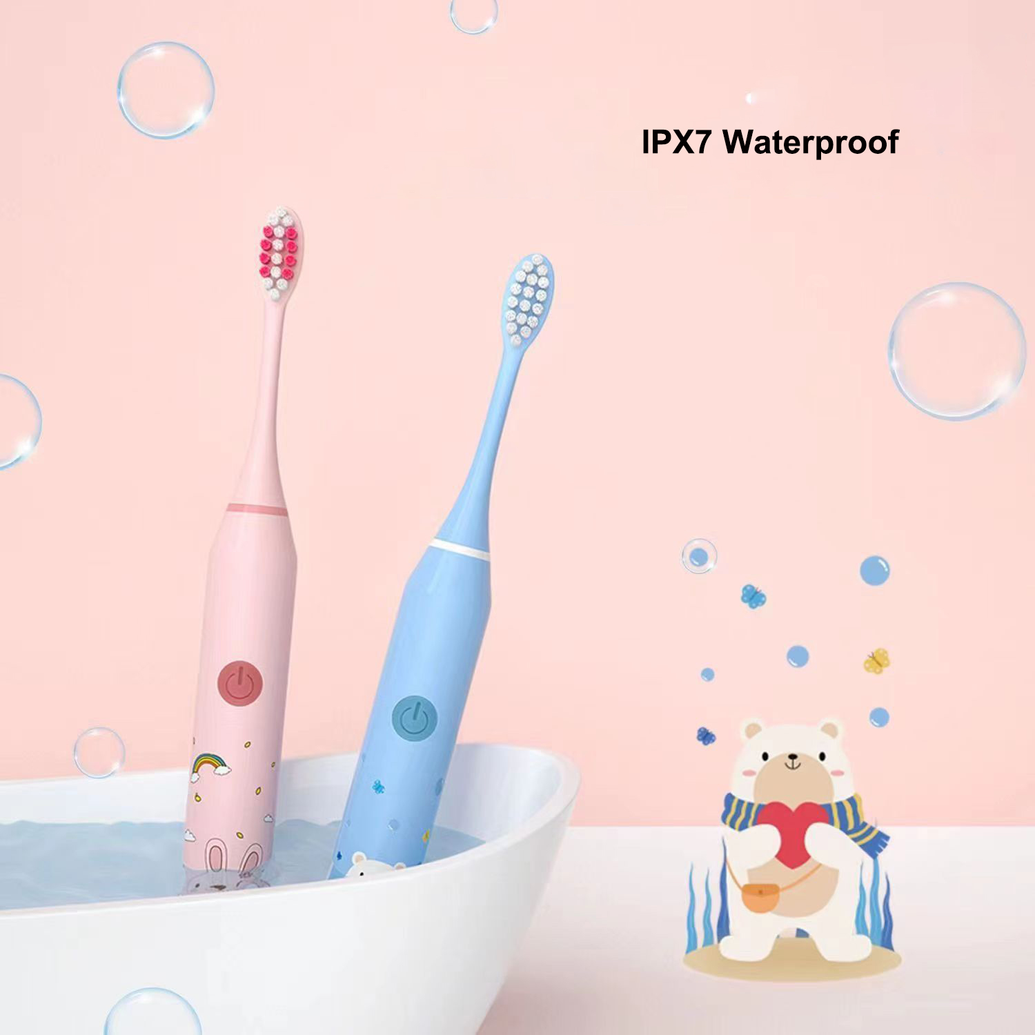 elektrische tandenborstel voor kinderen sonic oplaadbare usb cartoon patroon voor kinderen slimme timer met vijf reinigingsmodi 4 of 6 of 8 opzetborstels vervangen ipx7 waterdicht