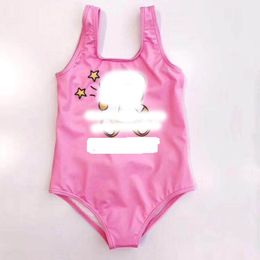 Childrens Gril Letter Gedrukte Bear Swimsuit Summer Girls Swimwear Set Mode 100% katoenen kleding Kinderen zwempakken 1-12 jaar gloednieuw