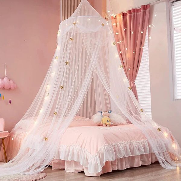 Tente de plafond avec moustiquaire à dôme suspendu pour enfants filles princesse étoile lit à baldaquin enfants lecture rideau de lit pour lit double queen size 240220