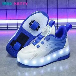 Childrens niños niños niñas USB USB Sletas brillantes de zapatillas LED LED LEA LED AL Outdoor Parkour Roller Skate Shoes Sports para 240426