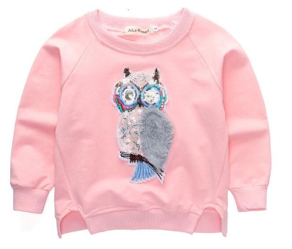 Enfants enfants vêtements automne nouveau coréen filles T-shirt Animal hibou à manches longues col rond coton dessin animé petit haut WL1201
