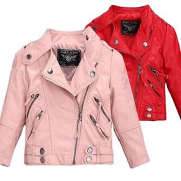 Childrens Outerwear Girl Pu Leather Jacket Autumn Winter Teenager Boys Lederen Jacket Coat Coollar Overwart 240319