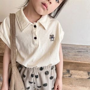 Childrens Polo Shirt mignon Shirts pour enfants Couleur solide d'été garçons à manches courtes Tshirt Fashion Girls Blouse 240515
