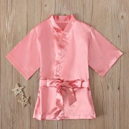 Kindergewaad Effen Zijde Satijn Kimono Badjas Verjaardag Pyjama Nachtjapon Kindernachtkleding Jongen Meisjes Gewaden 12 Maanden -5 Jaar 240228