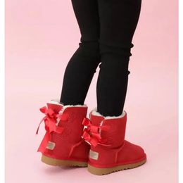 Childrens Snow Boots Leather Warm Boots for Toddlers Boots with Bows Children 2 Bows Boots Boots Girls Winter Fashion Casual Cotton Boots