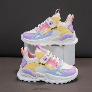 Kinderen voorjaar sportschoenen meisjes school casual schoenen buiten ademhalingsschoenen licht fluweel roze anti slip kinderschoenen 240527