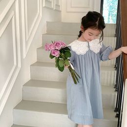 Vêtements d'été pour enfants filles français rétro grand col de dentelle jacquard princesse robe 240413