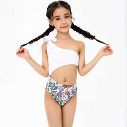 Traje de baño para niños Una pieza Bikini de hombro de una pieza Show Belly Sexy Traje de baño de cintura alta para niñas al por mayor