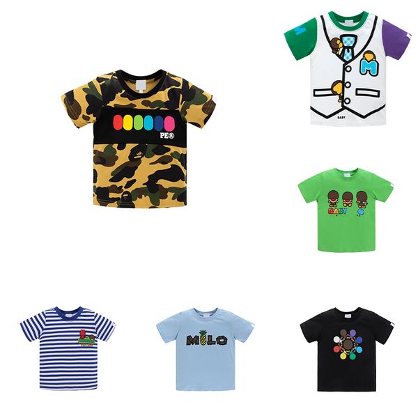 Camiseta para niños de diseñador, camiseta holgada con estampado de Anime de tiburón, camiseta de manga corta de camuflaje, camiseta informal holgada de calle para niños