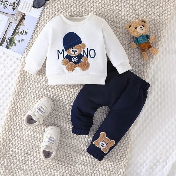 Tenor pour enfants 3-24 mois ours de dessin animé décontracté T-shirt à manches longues et pantalon bleu marine ensemble de vêtements pour bébé pour enfants ensemble de vêtements pour enfants 240225