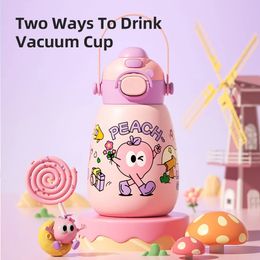 Tasse de thermos pour enfants avec une tasse d'eau de paille à double utilisation du bébé boisson consécutive Apprenez à sortir Kindergar 240320