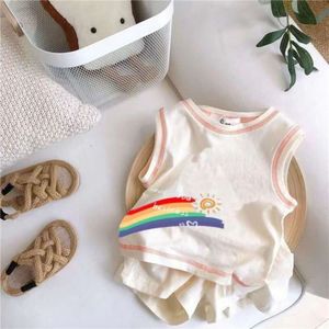 Gilet pour enfants Set Summer Baby Garçons and Girls Young Fashionable Two Piece Set Handsome Sans mangeless Top and Shorts