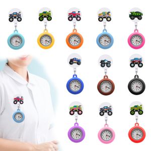 Childrens Watches Truck 9 Clip Pocket Sile Brooch Fob Medical Nurse Watch Rettractable Badge Reel Hanging Quartz for Nurses Women Dro Ott2Q