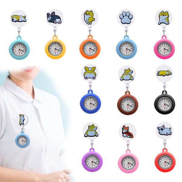 Chitulades Chirettes Yellow Dog Clip Pocket Watch for Nurses Doctors Watch Infirmière avec SILE Case Brooch FOB Quartz Drop Livrot Ot7DB
