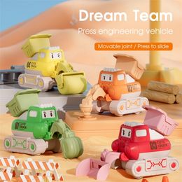 Childrens Windup Pull Back Car Cartoon Fun Toys Excavator Bulldozer Truck Engineering Garçons Garçons 3 Kids Gift Y240407