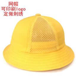 Gorra amarilla para niños Japonés Pequeño Maruko Jardín de infantes Escuela primaria Estudiantes Sombrero de cubo Sombrero de lavabo para niños Logotipo personalizado para padres e hijos