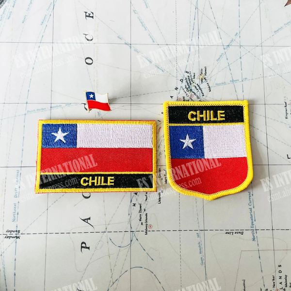 Chile National Flag Bordery Patches Insignia Shield Square and Shape Pin One Set en el brazalete de tela Decoración de la mochila