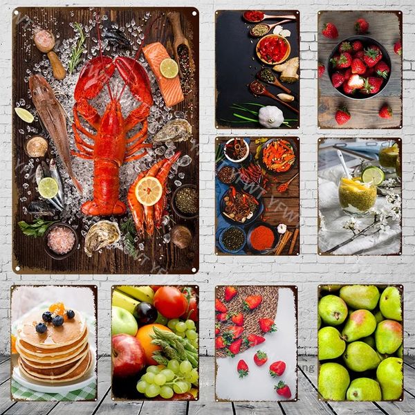 Póster de metal para comida de chile, fruta, postre, pastel, letrero de chapa, mariscos, alimentos divertidos, pintura de hierro, parque infantil, cocina, pegatina decorativa para pared, decoración del hogar, 20cm x 30cm W01