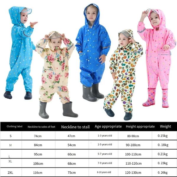 Chilren 3D imperméable avec bande réfléchissante imprimé dessin animé enfants vêtements de pluie à capuche pour bébé 1-10 ans pantalon de pluie combinaison de pluie pour bébé 240108