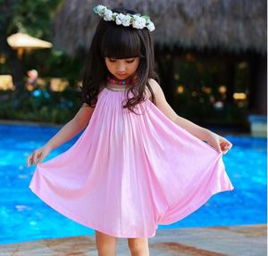 CHILREN GIRLS Robe pour 2019 Summer The New 100 Pure Cotton Gallus Sans manches Kids Beach Robes décontractées avec ceinture L T482 5PCSLOT7881841