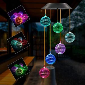Chimes Lampe boule à miroir disco changeant de couleur carillon éolien à énergie solaire lampe suspendue mobile pour jardin paysage chemin décor de festival