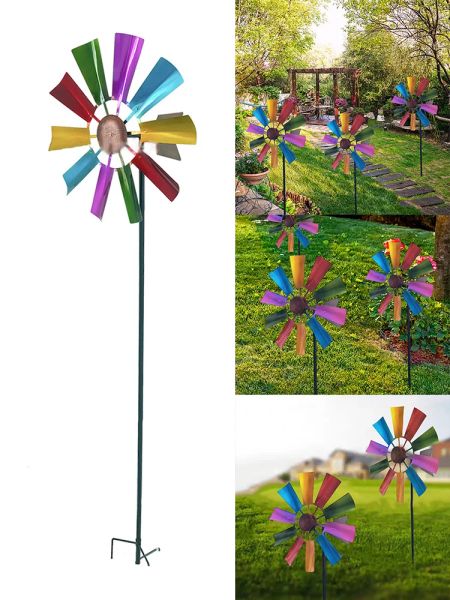 Campanas de viento creativas, molino de viento giratorio para Patio, 73cm, decoración para balcón y jardín, adorno Multicolor de Metal, piezas para exteriores, Patio