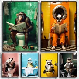 Chimpanzee chat chien animal drôle série art mur home décor image pour salle de bain toilettes toile peinture affiches imprimées cadeau 240418