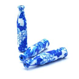 China blauw en wit Kleur Tabak Metalen Pijp filter roken Hand pijpen sigarettenhouder Mini Snuff 78mm Booreilanden tool accessoires