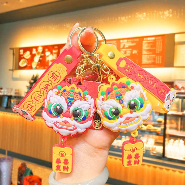 China-Chic Lion Dance Emed Pendant Key Ring Cartoon Network Red Key Chain Mute Figure Key Chain Small Doll