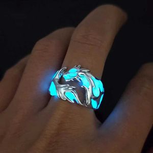 China-Chic Mens Luminous ouverture Ring Dragon Ring Night Show Cool incolore charmant et chinois loong