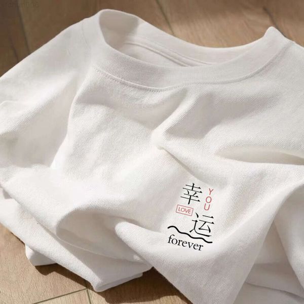 Chine-chic hommes T-shirt à manches courtes été nouveau lâche polyvalent décontracté demi coton blanc Couple haut Zhe9 {catégorie}