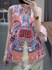 Gilet chinois de style chinois chic pour femmes, sens du design, petit nombre de broderies de l'industrie lourde, chemisier à boutons vintage, 2024