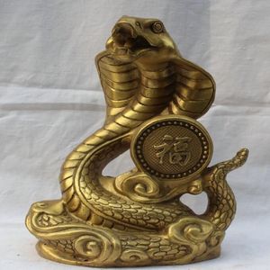 Chine chinois en laiton Folk Fengshui Fu riche richesse zodiaque année oeil serpent Statue192N