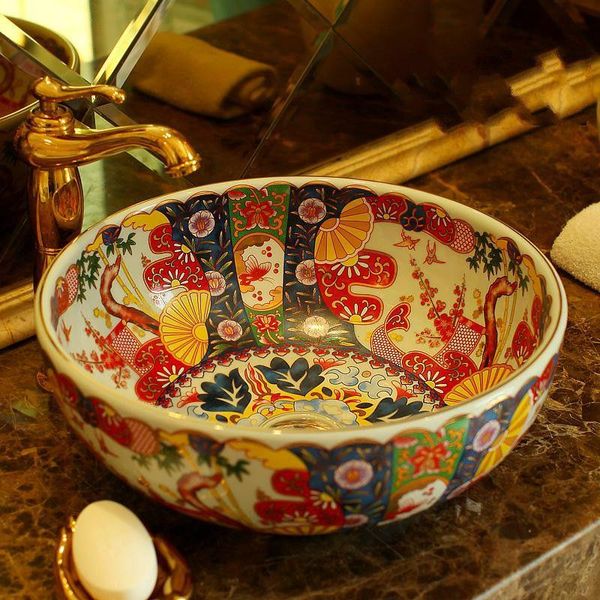 Lavabo de salle de bains en céramique antique de peinture classique de la Chine